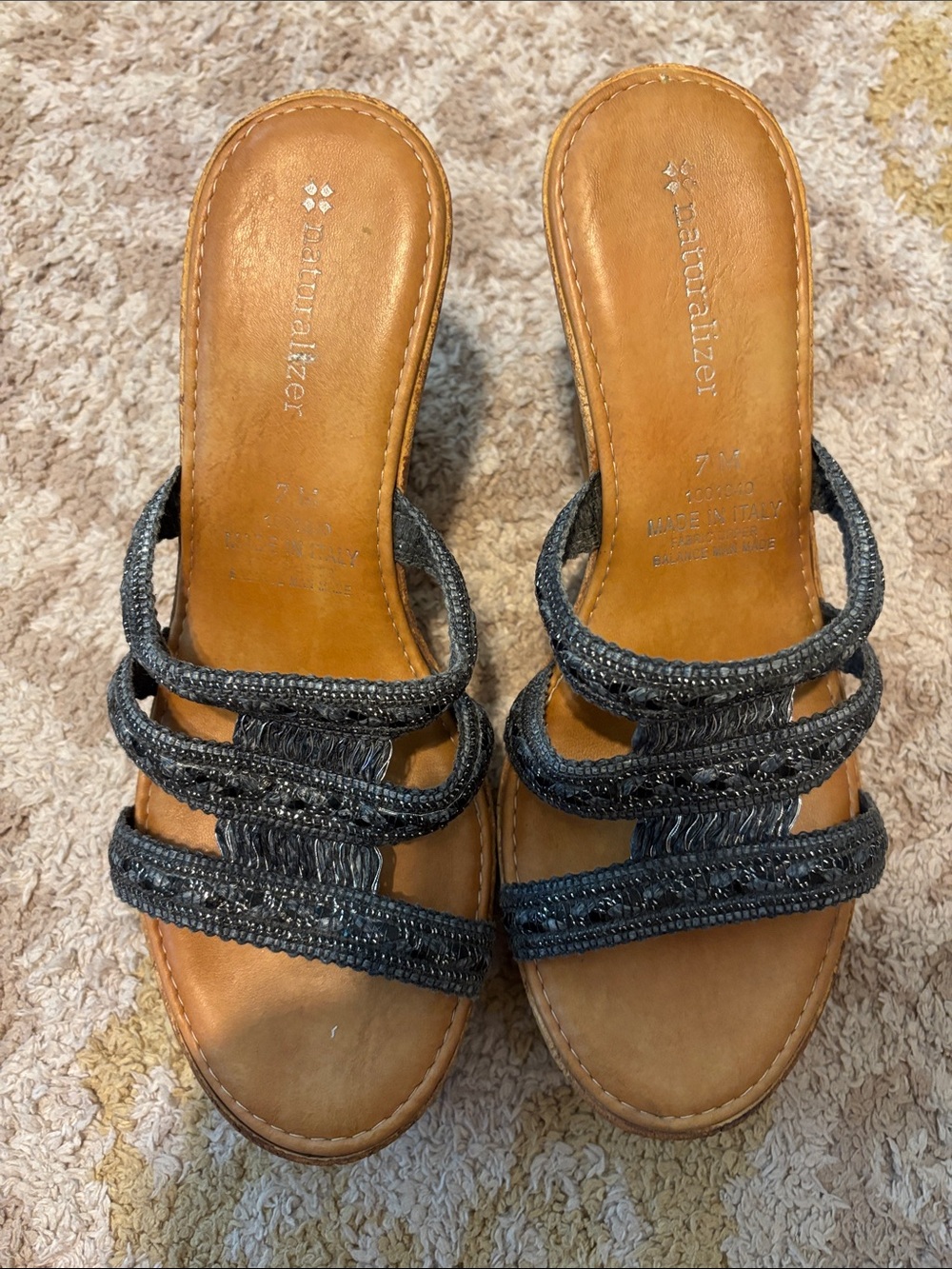 Naturalizer Black Strappy Beaded Slide Mules